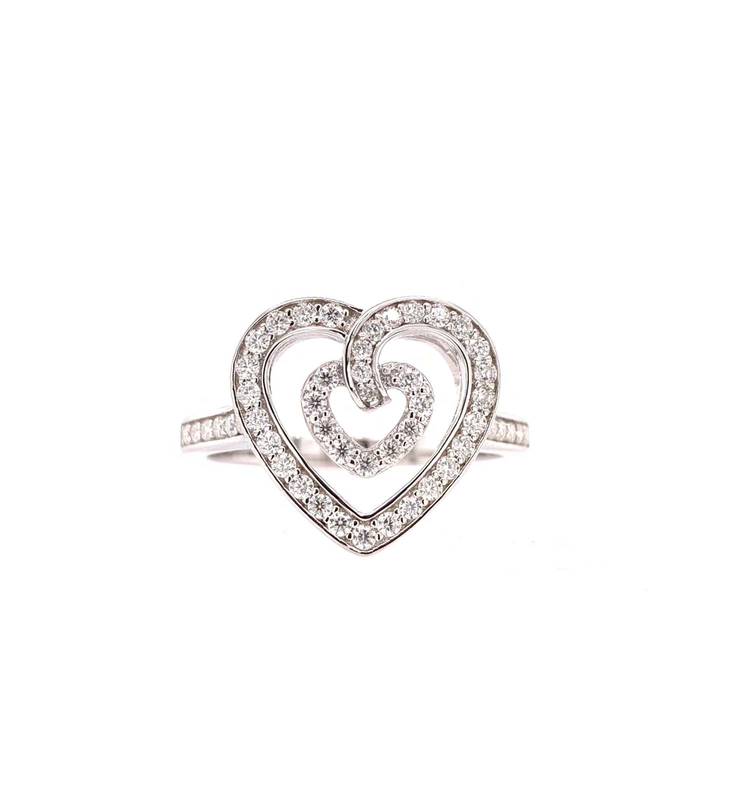 LE Heart Ring w/Moissanite Gemstone Accents; Platinum Plated SS. - £161.02 GBP