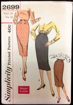 1950s Waist 24” Easy Simple Pencil Skirt Set Simplicity 2699 Pattern Vin... - £6.36 GBP