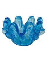 Vintage Swung Glass Bowl Aqua Blue 8 Fingers Art Glass Candy Trinket Dish MCM - £20.24 GBP