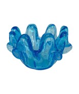 Vintage Swung Glass Bowl Aqua Blue 8 Fingers Art Glass Candy Trinket Dis... - $34.64 CAD