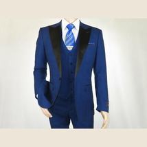 Men's Light Wool Statement Tuxedo Vested Formal Wedding Stage Suit Alberto Blue image 4