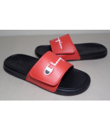 Champion Size 5 M LOGO SLIDE Red Black Sandals New Boys Kids Shoes - £76.62 GBP