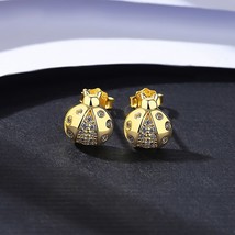 Ladybuge Cute Stud Earrings 925 Silver CZ Zircon Small Gold Color Girl Designer  - £17.37 GBP