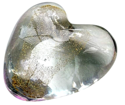 Vintage 1993 Robert Eickholt Blown Glass Heart Paperweight Clear With Gold Speck - £36.27 GBP