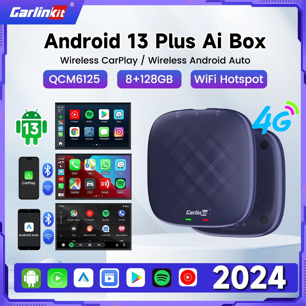 Carlinkit CarPlay Ai Box Qualcomm 6125 8-Core CPU Android 13.0 Wireless CarPlay - £91.96 GBP+