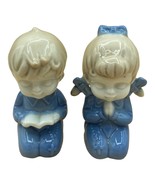 Vintage Pair of Kneeling Children Praying Blue Outfits Ceramic Japan - £9.10 GBP
