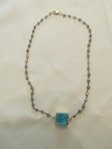 &quot;TEAL BLUE CRYSTAL CUBE - WITH GOLD TONE ON OUTSIDE&quot;&quot; - CHOKER - $8.89