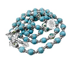 Nazareth Store Catholic Turquoise Marble Beads Rosary Beaded - £51.37 GBP