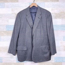 Hickey Freeman Bespoke Wool Sport Coat Gray Herringbone Windowpane Mens 48R - £112.82 GBP