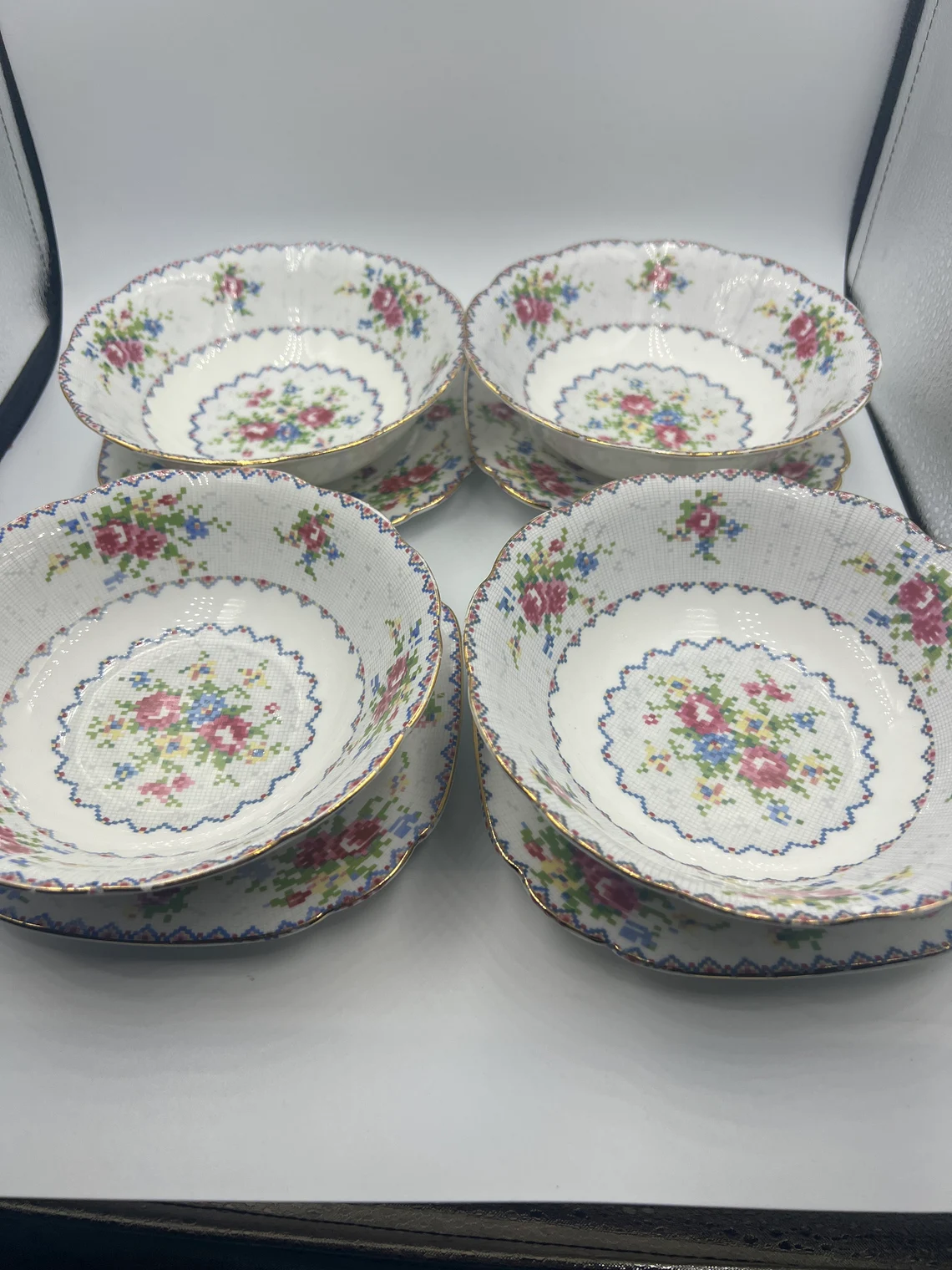 Vintage Royal Albert &quot;Petite Point China&quot; Bone China Set of Four 6 inch Bowl and - £87.88 GBP