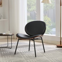 Mid-Century Modern Shell Lounge Chair: Black Leather, Walnut, Tripod - $2,292.52 MXN