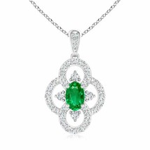 ANGARA Vintage Style Emerald and Diamond Clover Pendant in 14K Solid Gold - £978.18 GBP