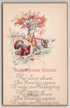 Thanksgiving Wishes Poem Turkeys Pumpkins Red Leaf Tree  Postcard J26 - $3.95