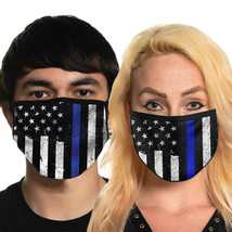 Howitzer Thin Blue Line American Flag Police Face Mask Black Washable Reusable - £9.45 GBP