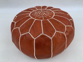 orange Moroccan Leather Pouf Cover - £96.51 GBP+