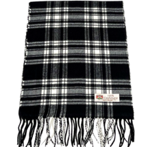 Men Winter Scarf 100% Cashmere Plaid Black Cream Made in England Soft Wool Wrap - £7.60 GBP