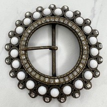 Bronze Tone Rhinestone Bling Faux Cabochon Round Belt Buckle - £7.43 GBP