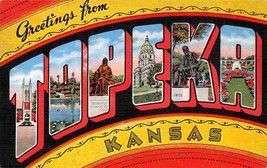 Greetings From Topeka Kansas Large Letter 1940s linen postcard - £5.14 GBP