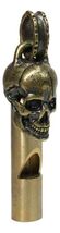 Solid Brass Polished Gold Finish Ghost Skull Head Death Whistle With Ring - $19.99