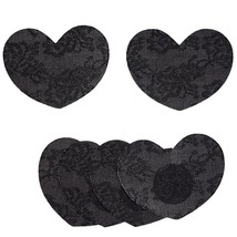 Heart Shaped Pasties Lace Nipple Covers Self Adhesive Three Pair Black 2... - $16.82