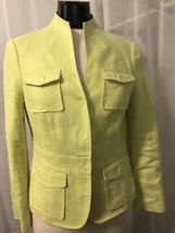 Worth NY Women&#39;s Blazer Linen Light Yellow Green Flap Pocket Size 10 Petite - £30.79 GBP