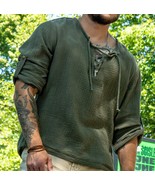 size L, XS Men&#39;s muslin shirt for summer in green military color - $65.00