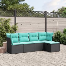 5 Piece Patio Sofa Set with Cushions Black Poly Rattan - $9,246.95 MXN