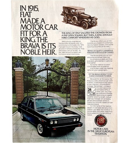 Fiat Brava 1980 Advertisement With 1915 Fiat Vintage Automobilia DWEE24 Item image 2