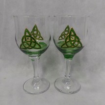 Celtic Trinity Symbol Knot Crystal Wine Glasses Goblets Water Set 2 Gree... - £23.66 GBP