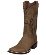Womens Western Boots Brown Leather Square Embroidered Style Dama Botas V... - €103,42 EUR