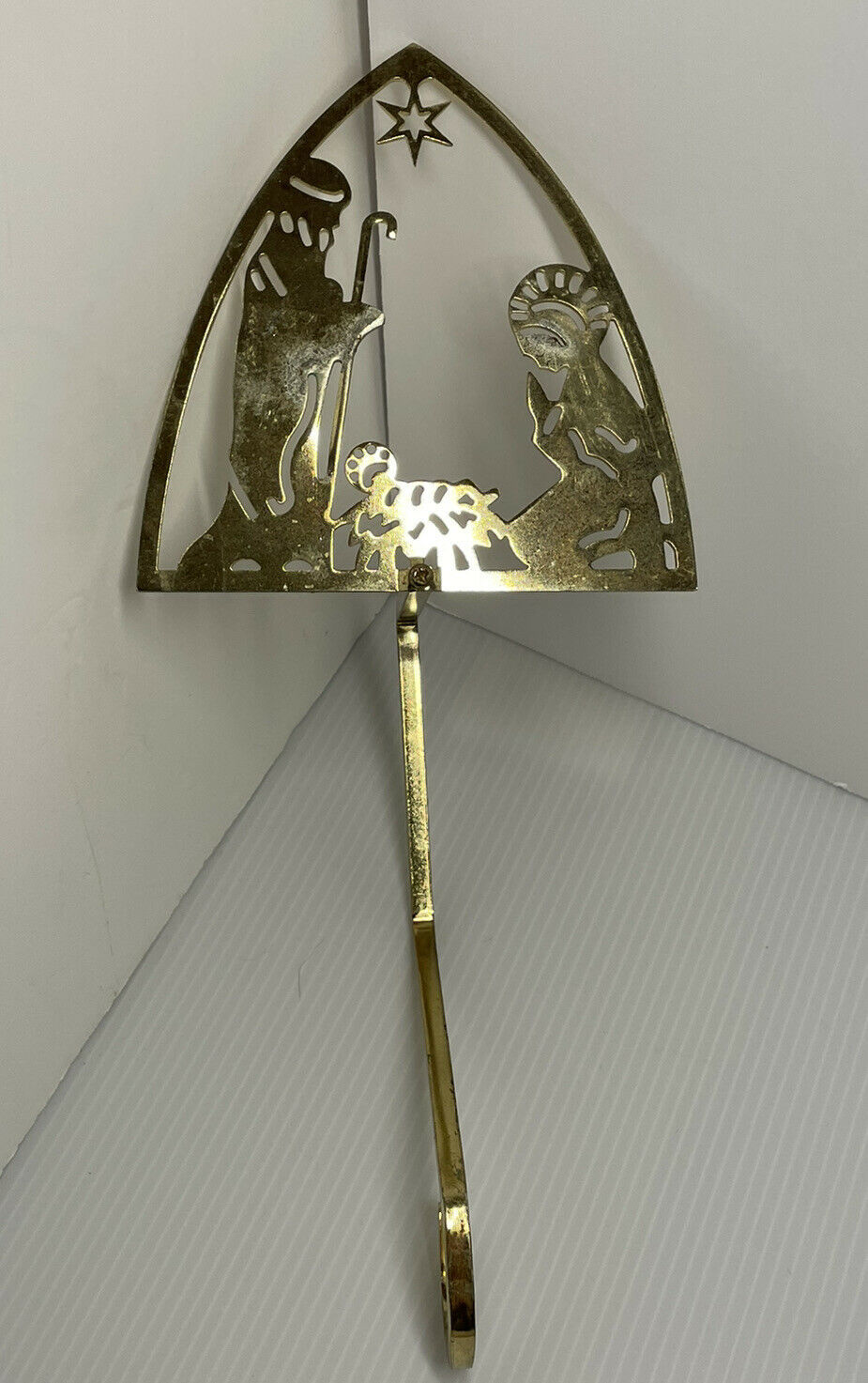 Primary image for Gold metal brass ? Nativity stocking hanger