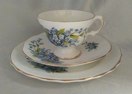ROYAL DOVER Bone China Blue Floral Tea Cup &amp; Saucer, ROSINA Small Plate,... - £11.60 GBP