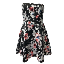 Express Womens Skater Dress Multicolor Black Floral Lined Strapless Retro 4 - £14.83 GBP