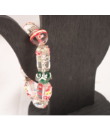 Hand Painted Christmas Glass Bead Bracelet Santa Tree Snowman Stretchy NEW - €6,99 EUR