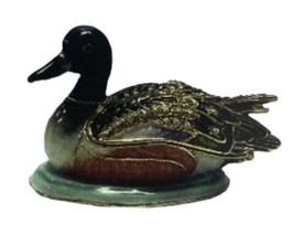 Jeweled Enameled Pewter Pintail Duck Hinge Trinket Ring Jewelry Box Terr... - $25.25