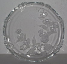 12&quot; Frosted floral flower clear glass round serving platter dish plate - $12.00