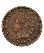 1863 Civil War Indian Head &amp; Crossed Cannons Token F79/351 XF Condition - €42,63 EUR