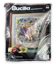 New Bucilla &quot;Array of Fruit&quot; Wreath Needlepoint Kit 1992 Sealed 14x14” - $28.22