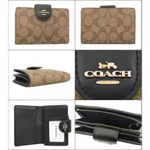 COACH Women's Folding Wallet Card Wallet Canvas Pocket (KhakBlack With L... - $69.00