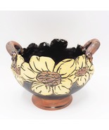 Honey Hill Pottery Bowl Art Sculpture Flowers Signed Handles Ellany Gable - £233.53 GBP
