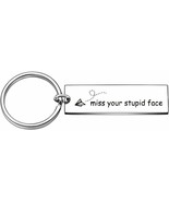 Funny Engraved Pendant Miss Your Stupid Face Rectangle Keyring Keychain ... - $14.84