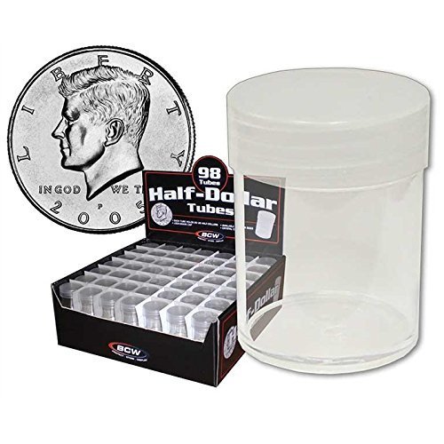 (98) BCW Brand Round Clear Plastic (Half Dollars) Size Coin Storage Tube Holders - £37.58 GBP