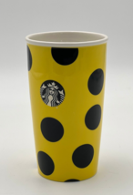 Starbucks 2015 Ceramic Yellow &amp; Black Polka Dot Travel Coffee Mug Tumble... - £13.98 GBP