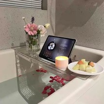 Ieek Expandable Bath Tray With Wine And Book Holder - Clear Acrylic Bathtub - $30.94