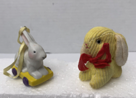2 Pc Vintage Handmade Easter Bunny Ornaments 1 Ceramic And 1 Fabric Easter Bunny - £6.32 GBP