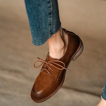 Retro ShoesLace-Up Daily Shoes Cowhide Real Leather Oxfords For Woman Basic Styl - £97.57 GBP