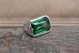 925 Sterling Silver Natural Certified 7.25 Ct Emerald Handmade Mens Ring - £47.45 GBP