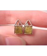 (pe28-a) AMBER GREEN square Poland .925 Sterling SILVER stud EARRINGS Je... - $618.53 MXN
