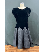 1940s Black Velvet Deco Dress w/ Rhinestones &amp; Sparkly Taffeta Skirt Sz ... - £56.73 GBP