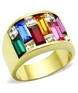 TK1397 - IP Gold(Ion Plating) Stainless Steel Ring with Top Grade Crysta... - $15.68